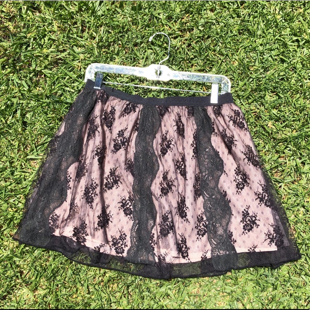Pastel Pink Skirt With Gray Embroidered Mesh
